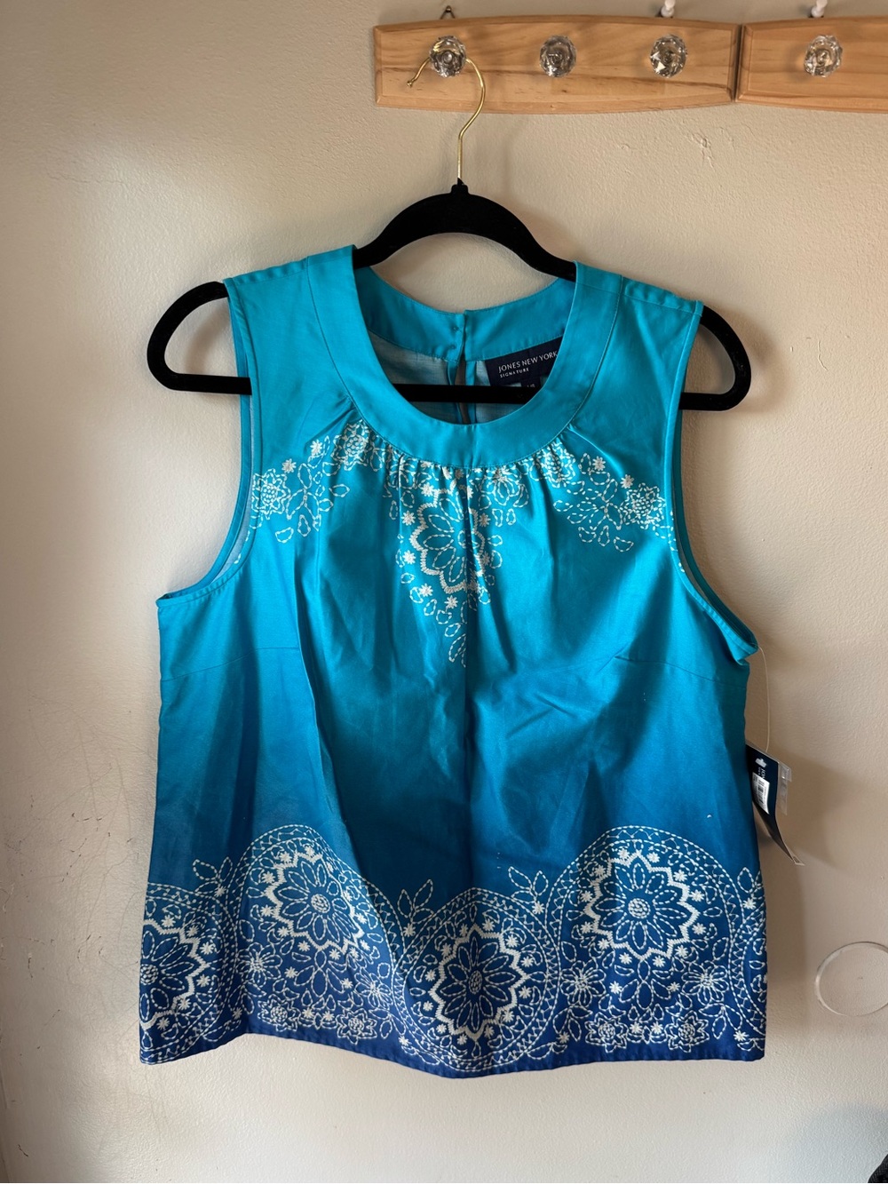 Jones New York Signature Ombre Medallion Sleeveless Cotton Top NWT Large